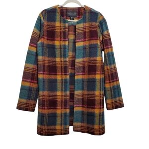 Rachel Zoe Wool Blend Multi-colored Open Front Longline Blazer Jacket Si…